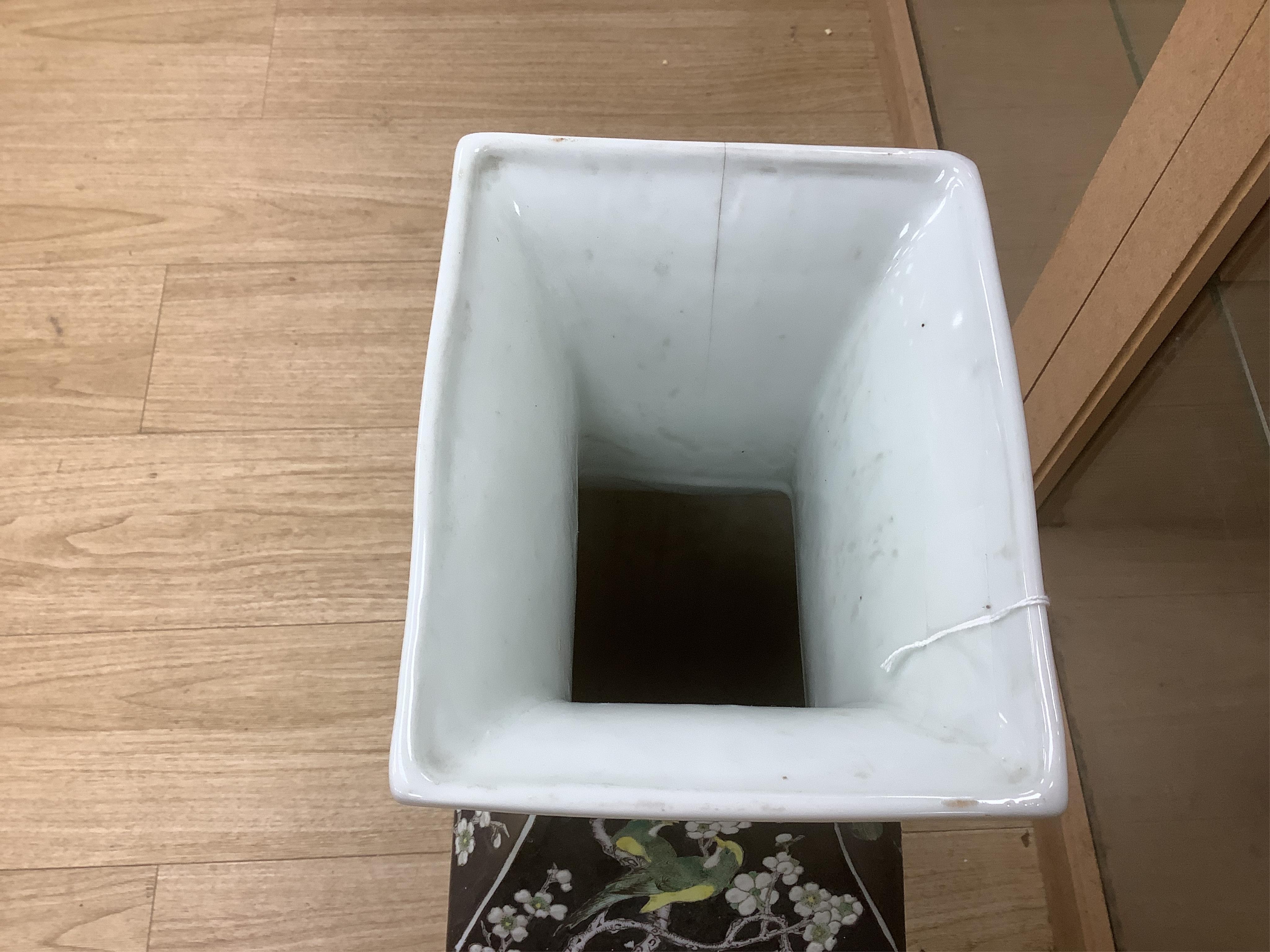 A large Chinese famille noire rectangular baluster vase, 63.5cm. Condition - fair, cracked